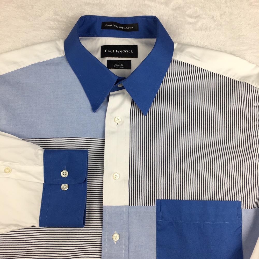 Paul Fredrick‎ Shirt Mens Large Multi-Pattern Panels Classic Fit